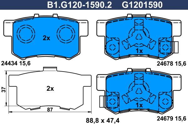 Galfer B1.G120-1590.2 - Тормозные колодки, дисковые, комплект autospares.lv