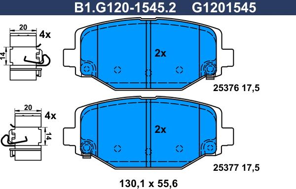 Galfer B1.G120-1545.2 - Тормозные колодки, дисковые, комплект autospares.lv