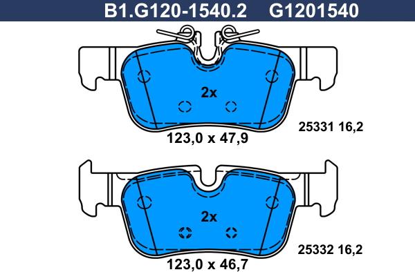 Galfer B1.G120-1540.2 - Тормозные колодки, дисковые, комплект autospares.lv