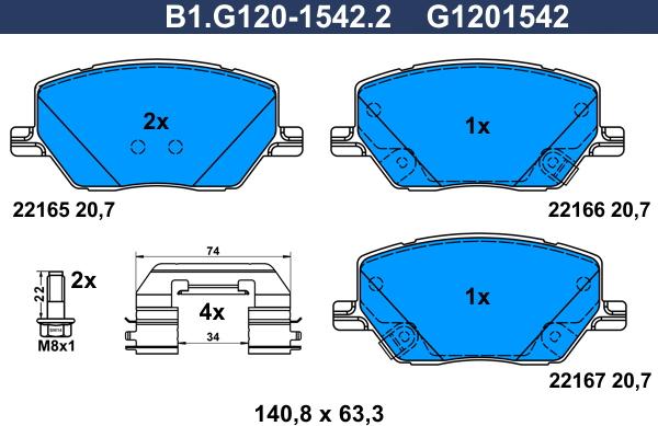 Galfer B1.G120-1542.2 - Тормозные колодки, дисковые, комплект autospares.lv