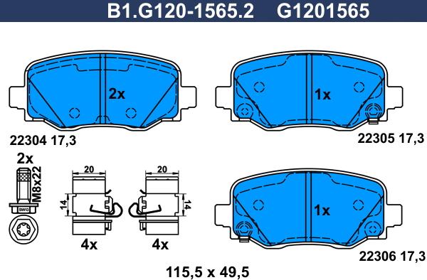 Galfer B1.G120-1565.2 - Тормозные колодки, дисковые, комплект autospares.lv