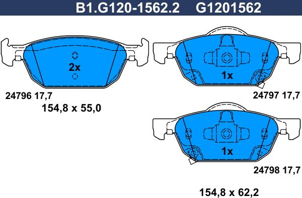 Galfer B1.G120-1562.2 - Тормозные колодки, дисковые, комплект autospares.lv