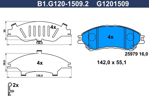 Galfer B1.G120-1509.2 - Тормозные колодки, дисковые, комплект autospares.lv