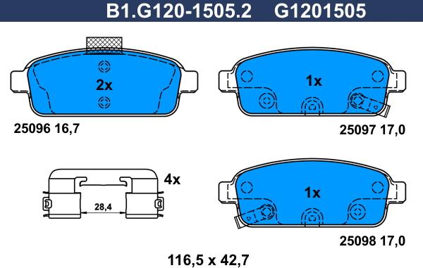 Galfer B1.G120-1505.2 - Тормозные колодки, дисковые, комплект autospares.lv