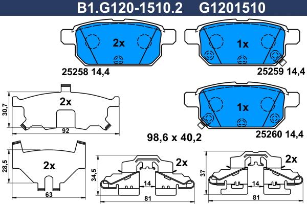 Galfer B1.G120-1510.2 - Тормозные колодки, дисковые, комплект autospares.lv