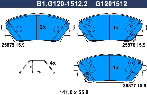 Galfer B1.G120-1512.2 - Тормозные колодки, дисковые, комплект autospares.lv