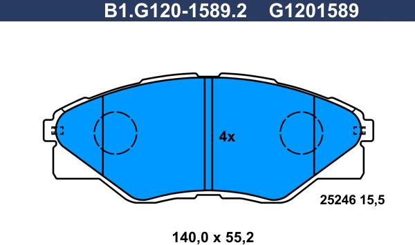 Galfer B1.G120-1589.2 - Тормозные колодки, дисковые, комплект autospares.lv