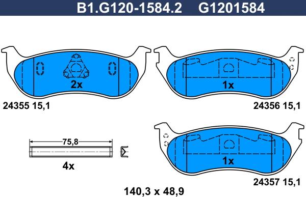 Galfer B1.G120-1584.2 - Тормозные колодки, дисковые, комплект autospares.lv