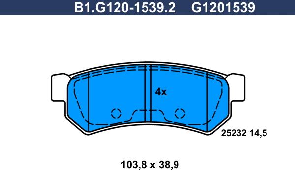 Galfer B1.G120-1539.2 - Тормозные колодки, дисковые, комплект autospares.lv