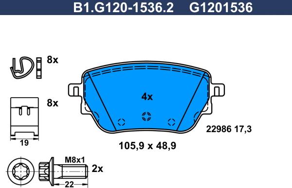 Galfer B1.G120-1536.2 - Тормозные колодки, дисковые, комплект autospares.lv