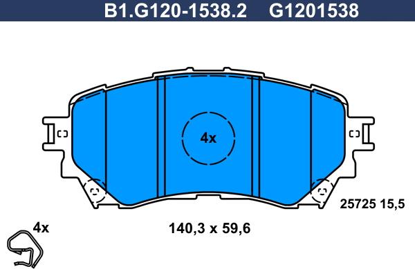 Galfer B1.G120-1538.2 - Тормозные колодки, дисковые, комплект autospares.lv