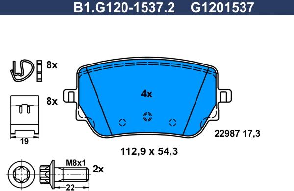 Galfer B1.G120-1537.2 - Тормозные колодки, дисковые, комплект autospares.lv