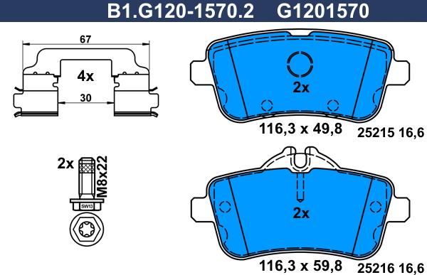 Galfer B1.G120-1570.2 - Тормозные колодки, дисковые, комплект autospares.lv