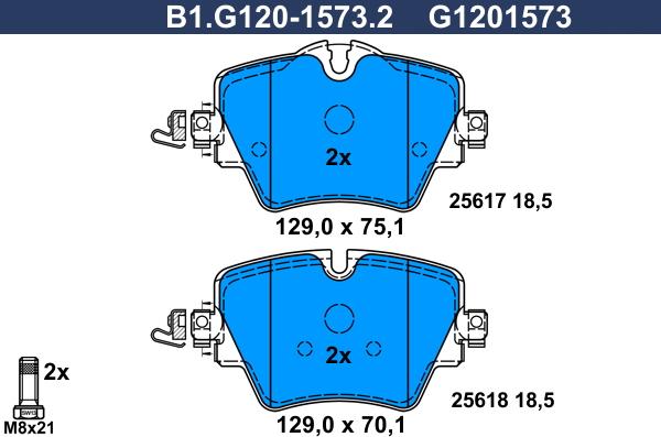 Galfer B1.G120-1573.2 - Тормозные колодки, дисковые, комплект autospares.lv