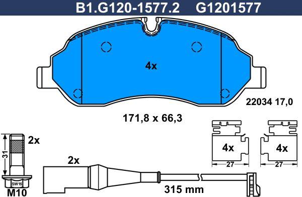 Galfer B1.G120-1577.2 - Тормозные колодки, дисковые, комплект autospares.lv