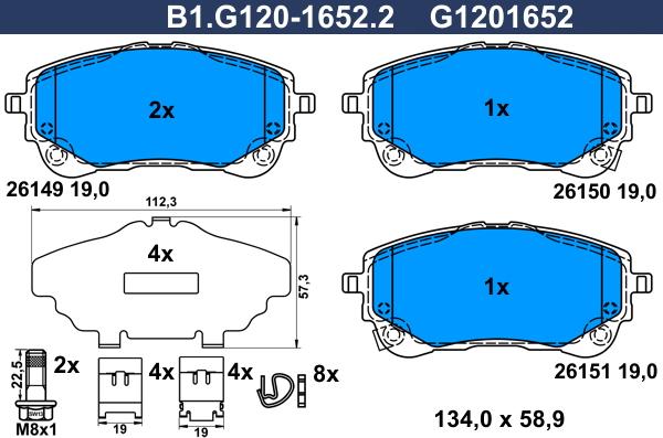 Galfer B1.G120-1652.2 - Тормозные колодки, дисковые, комплект autospares.lv