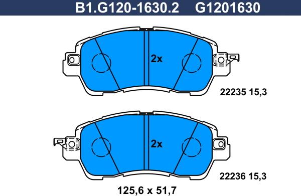 Galfer B1.G120-1630.2 - Тормозные колодки, дисковые, комплект autospares.lv