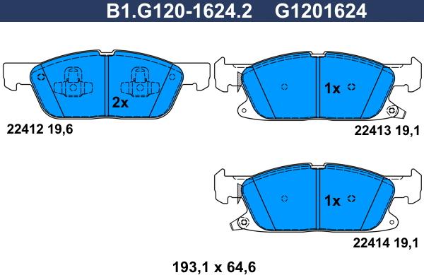 Galfer B1.G120-1624.2 - Тормозные колодки, дисковые, комплект autospares.lv