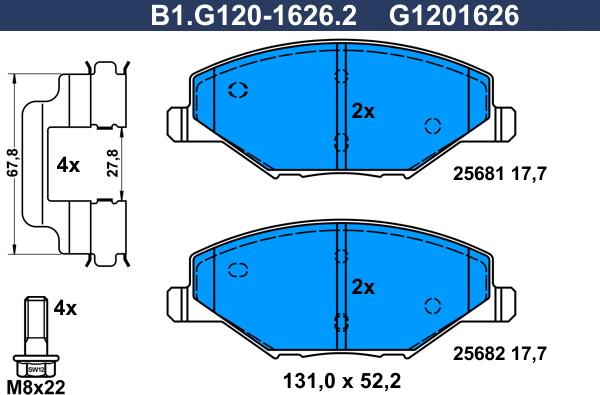 Galfer B1.G120-1626.2 - Тормозные колодки, дисковые, комплект autospares.lv
