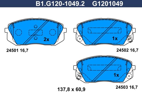 Galfer B1.G120-1049.2 - Тормозные колодки, дисковые, комплект autospares.lv