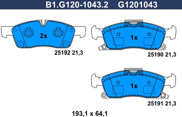 Galfer B1.G120-1043.2 - Тормозные колодки, дисковые, комплект autospares.lv