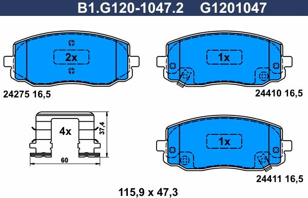 Galfer B1.G120-1047.2 - Тормозные колодки, дисковые, комплект autospares.lv