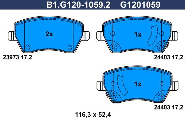 Galfer B1.G120-1059.2 - Тормозные колодки, дисковые, комплект autospares.lv
