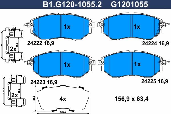 Galfer B1.G120-1055.2 - Тормозные колодки, дисковые, комплект autospares.lv