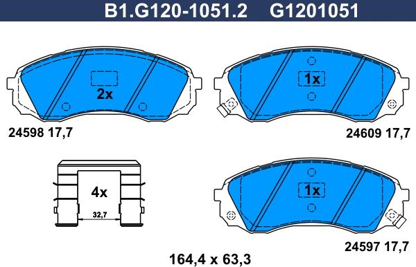 Galfer B1.G120-1051.2 - Тормозные колодки, дисковые, комплект autospares.lv