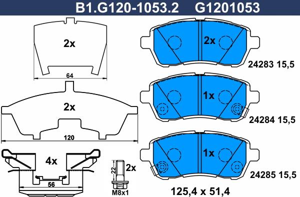 Galfer B1.G120-1053.2 - Тормозные колодки, дисковые, комплект autospares.lv