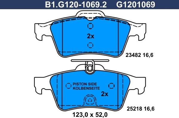 Galfer B1.G120-1069.2 - Тормозные колодки, дисковые, комплект autospares.lv