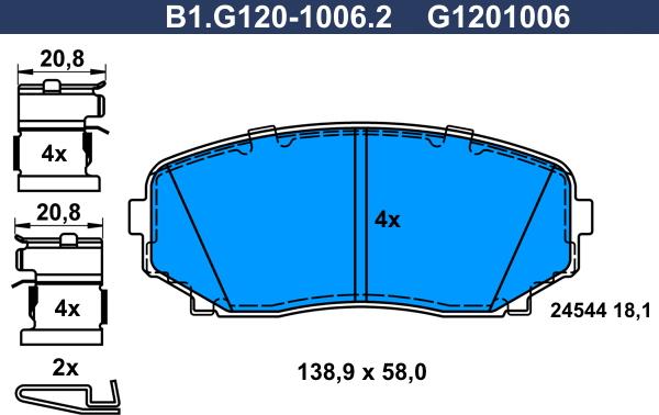 Galfer B1.G120-1006.2 - Тормозные колодки, дисковые, комплект autospares.lv