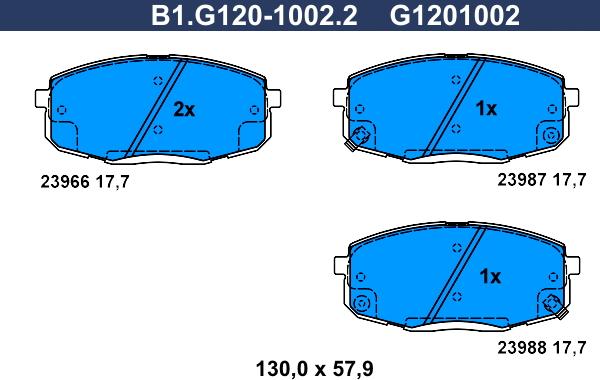 Galfer B1.G120-1002.2 - Тормозные колодки, дисковые, комплект autospares.lv