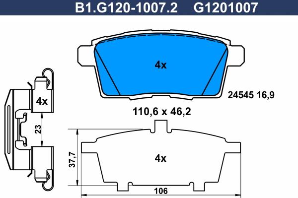 Galfer B1.G120-1007.2 - Тормозные колодки, дисковые, комплект autospares.lv