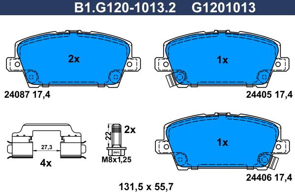 Galfer B1.G120-1013.2 - Тормозные колодки, дисковые, комплект autospares.lv