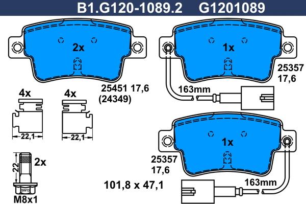 Galfer B1.G120-1089.2 - Тормозные колодки, дисковые, комплект autospares.lv