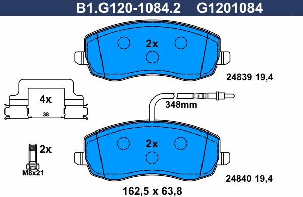 Galfer B1.G120-1084.2 - Тормозные колодки, дисковые, комплект autospares.lv