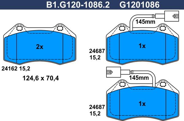 Galfer B1.G120-1086.2 - Тормозные колодки, дисковые, комплект autospares.lv