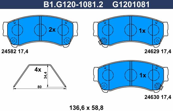 Galfer B1.G120-1081.2 - Тормозные колодки, дисковые, комплект autospares.lv