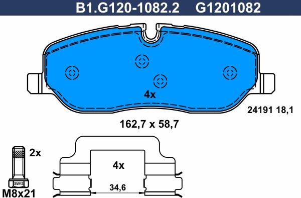 Galfer B1.G120-1082.2 - Тормозные колодки, дисковые, комплект autospares.lv