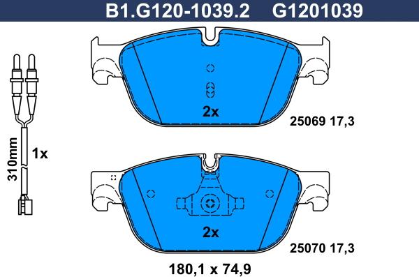 Galfer B1.G120-1039.2 - Тормозные колодки, дисковые, комплект autospares.lv