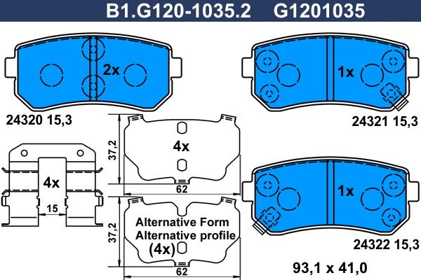 Galfer B1.G120-1035.2 - Тормозные колодки, дисковые, комплект autospares.lv