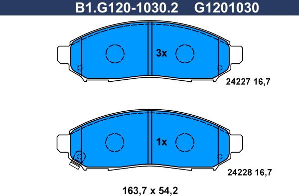 Galfer B1.G120-1030.2 - Тормозные колодки, дисковые, комплект autospares.lv