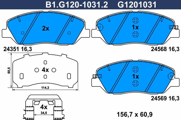 Galfer B1.G120-1031.2 - Тормозные колодки, дисковые, комплект autospares.lv