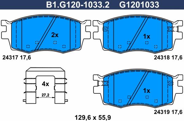 Galfer B1.G120-1033.2 - Тормозные колодки, дисковые, комплект autospares.lv