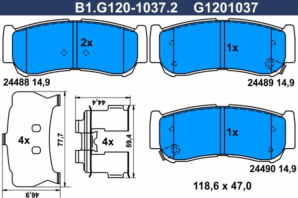 Galfer B1.G120-1037.2 - Тормозные колодки, дисковые, комплект autospares.lv