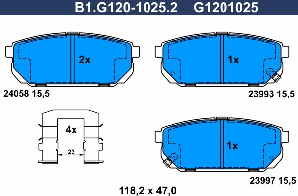 Galfer B1.G120-1025.2 - Тормозные колодки, дисковые, комплект autospares.lv