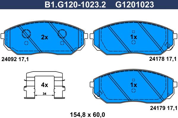 Galfer B1.G120-1023.2 - Тормозные колодки, дисковые, комплект autospares.lv