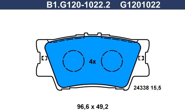 Galfer B1.G120-1022.2 - Тормозные колодки, дисковые, комплект autospares.lv