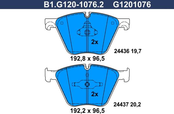 Galfer B1.G120-1076.2 - Тормозные колодки, дисковые, комплект autospares.lv